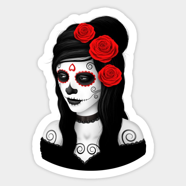 Day of the Dead Girl with Red Roses Sticker by jeffbartels